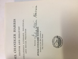 Miscellaneous Literary Political and Social Writings of Joel Chandler Harris (SIGNED/INSCRIBED)by: Collier Harris (EDITOR), Julia 