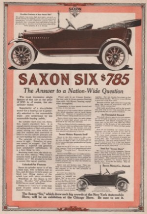 ORIG VINTAGE 1915 SAXON SIX CAR ADby: N/A