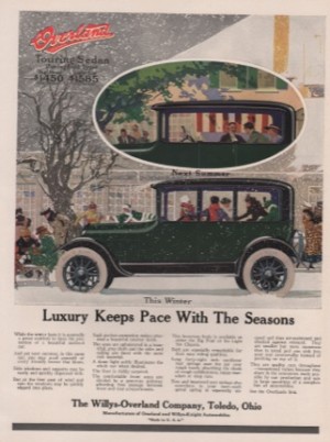 ORIG VINTAGE 1917 OVERLAND TOURING SEDAN AD: Winter and Summerby: N/A