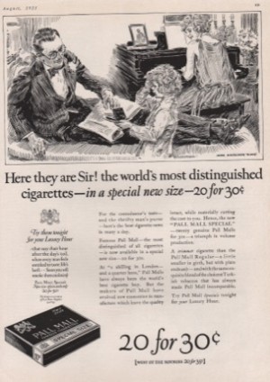 ORIG VINTAGE 1923 PALL MALL CIGARETTES AD: Special New Sizeby: Flagg (Illust.), James Montgomery