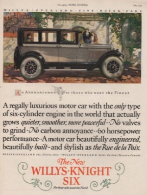 ORIG VINTAGE 1925 WILLYS-KNIGHT SIX CAR ADby: Sundblom (Illust.), Haddon