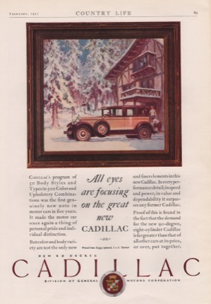 ORIG VINTAGE 1927 CADILLAC CAR AD: Ski Chaletby: N/A