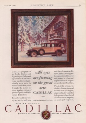 ORIG VINTAGE 1927 CADILLAC CAR AD: Ski Chaletby: N/A