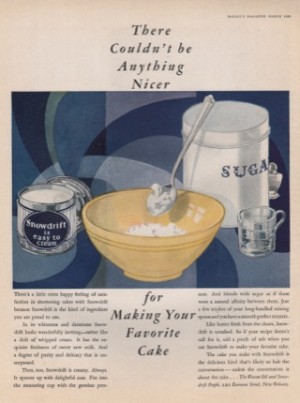 ORIG VINTAGE 1928 SNOWDRIFT SHORTENING ADby: Clarke (Illust.), Rene