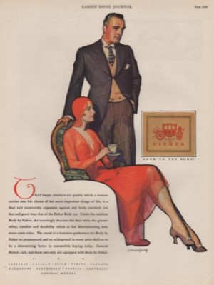 ORIG VINTAGE 1930 BODY BY FISHER CAR AD: Fashionable coupleby: Barclay (Illust.), McClelland