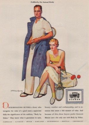 ORIG VINTAGE 1930 BODY BY FISHER CAR AD: Tennis playersby: Barclay (Illust.), McClelland