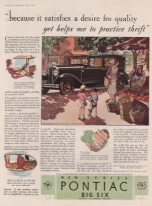 ORIG VINTAGE 1930 PONTIAC BIG SIX CAR AD: Four-Door Sedan at the Vegetable Standby: N/A