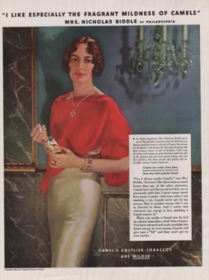 ORIG VINTAGE 1934 CAMEL CIGARETTES AD: Mrs. Nicholas Biddleby: N/A