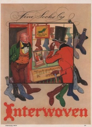 ORIG VINTAGE 1934 INTERWOVEN SOCKS AD: Shop windowby: Fell (Illustrator)