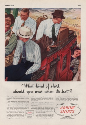 ORIG VINTAGE 1936 ARROW SHIRT AD: Stagecoach ridersby: Williamson (Illust.), James
