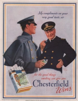 ORIG VINTAGE 1937 CHESTERFIELD CIGARETTES AD: Navy Captain and Cadetby: Thrasher (Illust.), Leslie