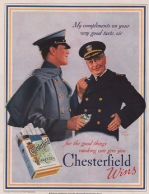 ORIG VINTAGE 1937 CHESTERFIELD CIGARETTES AD: Navy Captain and Cadetby: Thrasher (Illust.), Leslie