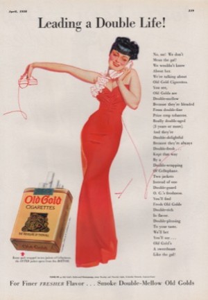ORIG VINTAGE 1938 OLD GOLD CIGARETTE AD: Petty Pin-Upby: Petty (Illust.), George