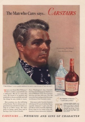 ORIG VINTAGE 1939 CARSTAIRS WHISKEY AD: Bob Williamsby: Flagg (Illust.), James Montgomery