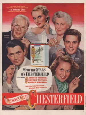 ORIG VINTAGE 1948 CHESTERFIELD CIGARETTES AD: Cast from The Paradine Caseby: N/A