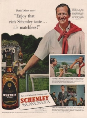 ORIG VINTAGE 1951 SCHENLEY WHISKEY AD: David Nivenby: Niven, David