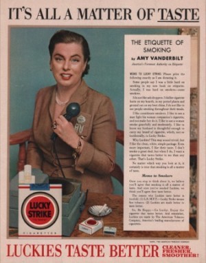 ORIG VINTAGE 1954 LUCKY STRIKE CIGARETTE AD: Amy Vanderbiltby: N/A