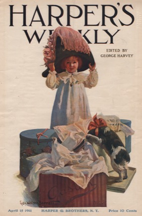 ORIG VINTAGE MAGAZINE COVER: Harper's Weekly April 15 1911 - Playing Dress-Upby: George Watson Barratt