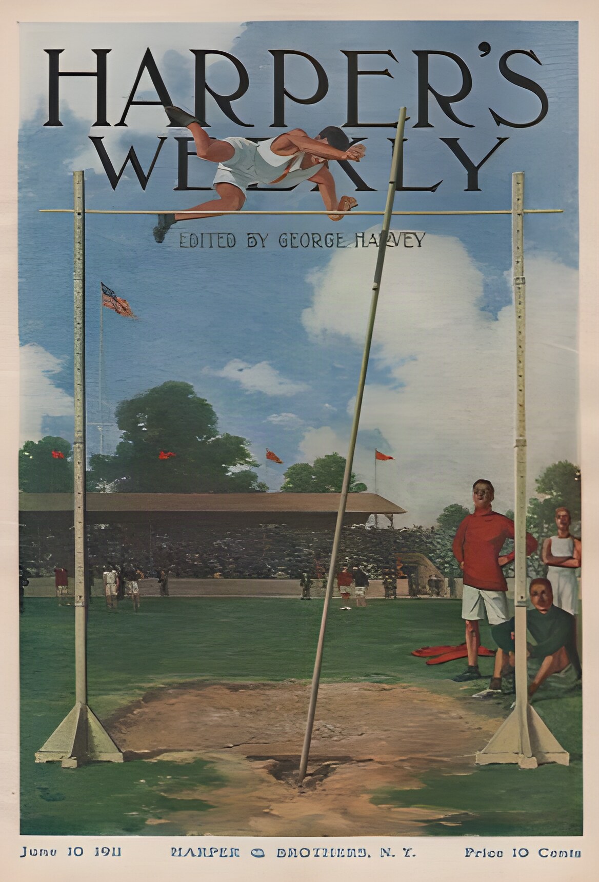 ORIG VINTAGE MAGAZINE COVER: Harper's Weekly June 10 1911 - The Pole-Vaulterby: Edwin F. Bayha