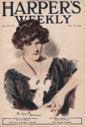 ORIG VINTAGE MAGAZINE COVER: Harper's Weekly June 28 1913 - Portrait of brunette woman in summer blouse.by: R. M. Crosby