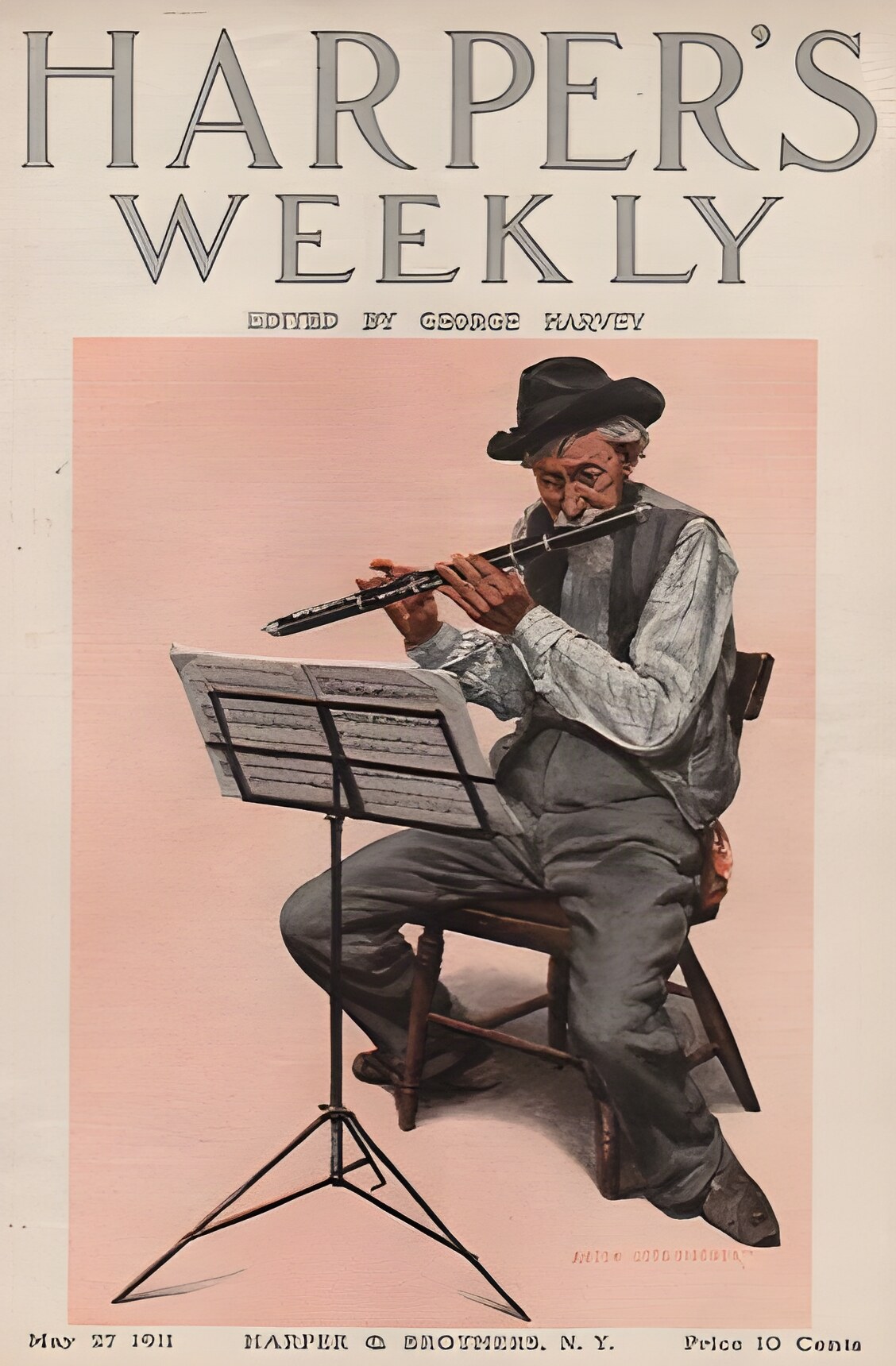 ORIG VINTAGE MAGAZINE COVER ILLUSTRATION: Harper's Weekly May 27 1911- The Flutistby: Anton Otto Fischer