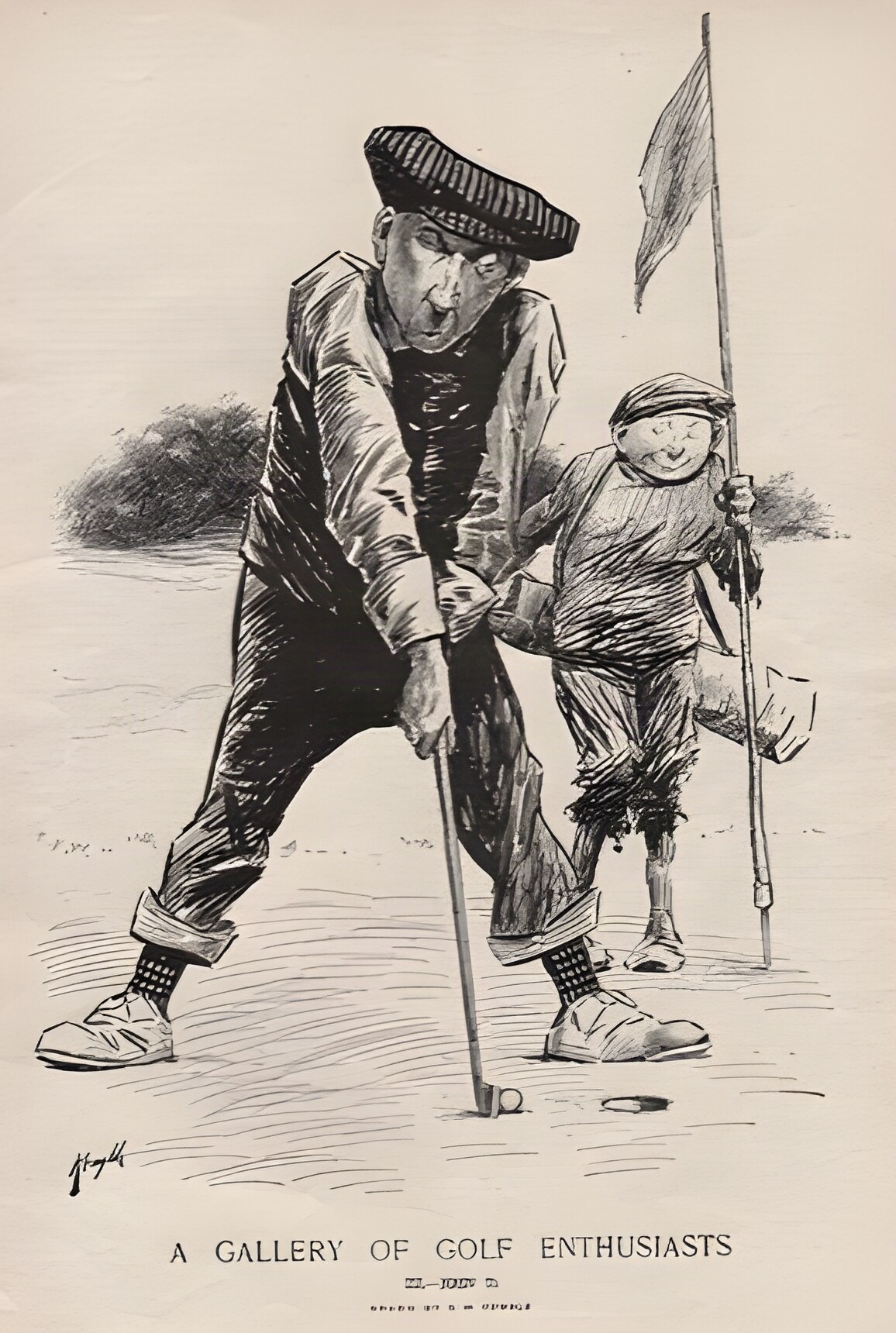 ORIG VINTAGE MAGAZINE ILLUSTRATION: John D. (Rockefeller)/A Gallery of Golf Enthusiastsby: E.W. Kemble
