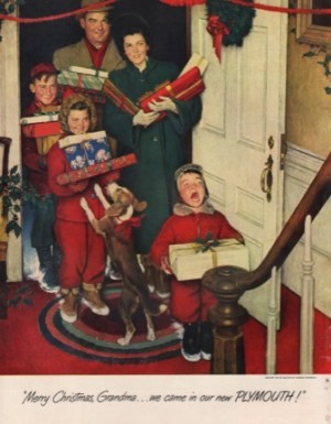 ORIGINAL VINTAGE MAGAZINE AD FOR PLYMOUTH: "Merry Christmas, Grandma..."by: Norman Rockwell