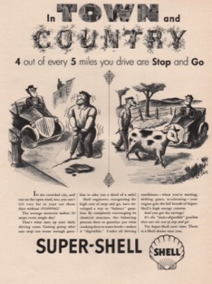 ORIGINAL VINTAGE MAGAZINE AD: Shell Gasoline - in town and countryby: William Steig (Illust.)
