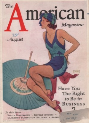 ORIGINAL VINTAGE MAGAZINE COVER: American Magazine August 1930 - Bathing beautyby: John LaGatta (Illust.)