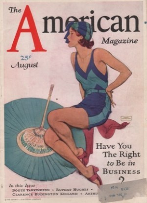 ORIGINAL VINTAGE MAGAZINE COVER: American Magazine August 1930 - Bathing beautyby: John LaGatta (Illust.)