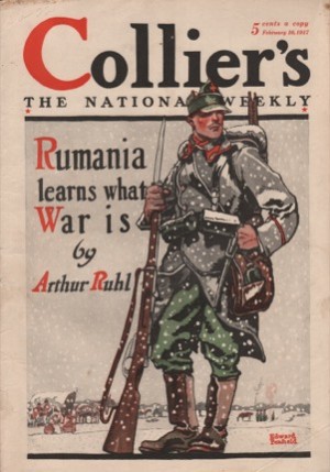 ORIGINAL VINTAGE MAGAZINE COVER: Collier's February 10 1917 - Romanian soldier in Snowby: Edward Penfield (Illust.)