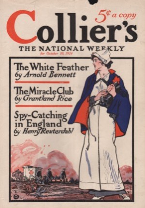 ORIGINAL VINTAGE MAGAZINE COVER: Collier's October 10 1914 - Red Cross nurse on battlefieldby: Edward Penfield (Illust.)
