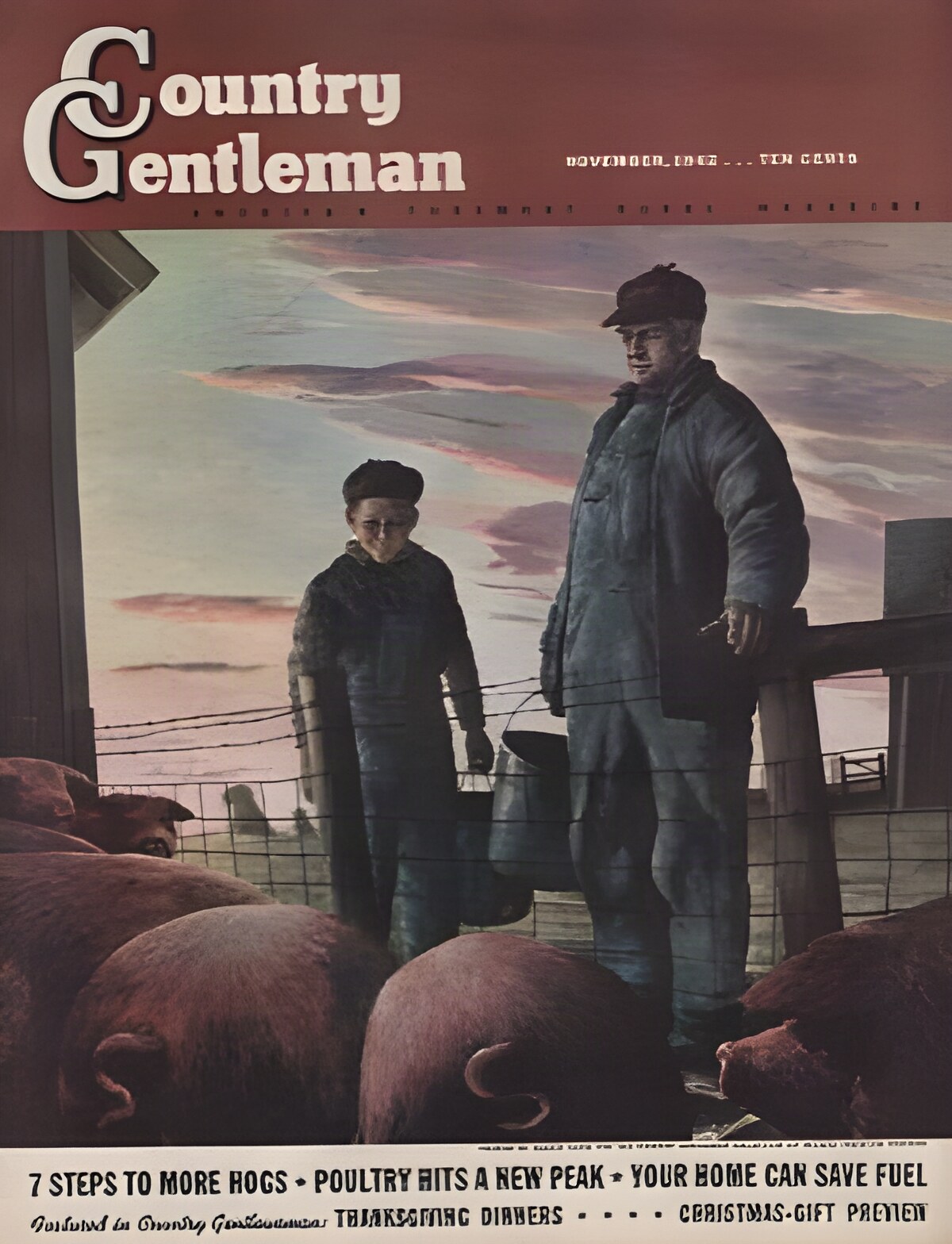 ORIGINAL VINTAGE MAGAZINE COVER: Country Gentleman November 1942 - Hog Farmby: Robert Riggs (Illust.)