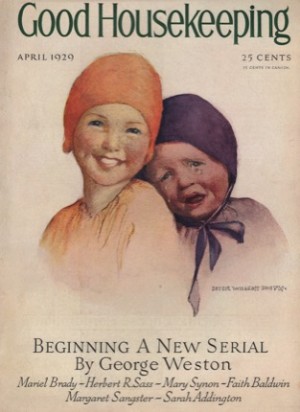ORIGINAL VINTAGE MAGAZINE COVER: Good Housekeeping April 1929 - Laughing and cryingby: Jessie Wilcox Smith (Illist.)