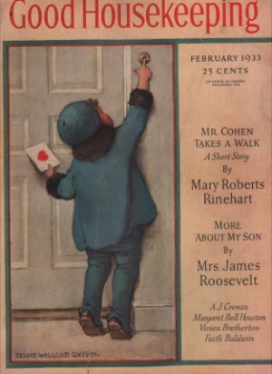 ORIGINAL VINTAGE MAGAZINE COVER: Good Housekeeping February 1933 - Girl delivering valentineby: Jessie Wilcox Smith (Illist.)