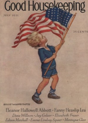 ORIGINAL VINTAGE MAGAZINE COVER: Good Housekeeping July 1931 - Boy carrying flagby: Jessie Wilcox Smith (Illist.)