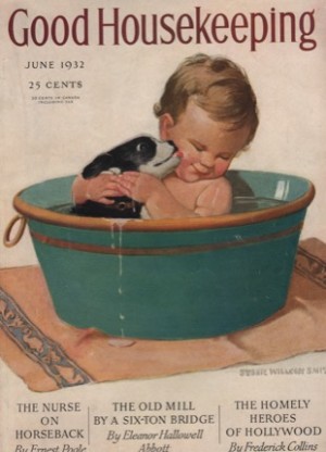 ORIGINAL VINTAGE MAGAZINE COVER: Good Housekeeping June 1932 - Baby and puppyby: Jessie Wilcox Smith (Illist.)