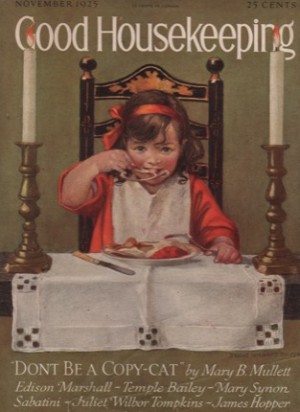 ORIGINAL VINTAGE MAGAZINE COVER: Good Housekeeping November 1925 - Girl eating Thanksgiving dinnerby: Jessie Wilcox Smith (Illist.)