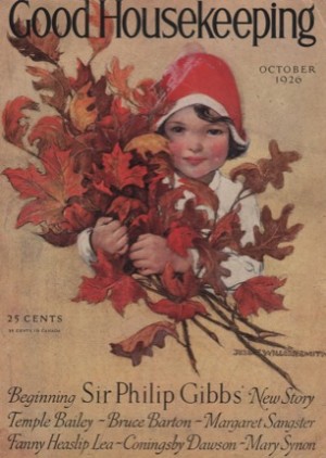 ORIGINAL VINTAGE MAGAZINE COVER: Good Housekeeping October 1926 - Girl with maple branchesby: Jessie Wilcox Smith (Illist.)