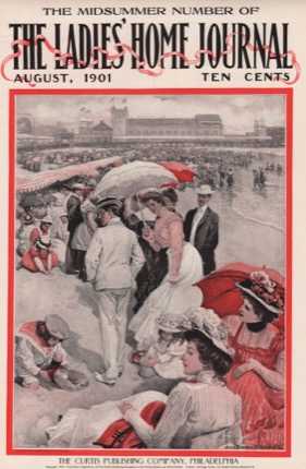 ORIGINAL VINTAGE MAGAZINE COVER: Ladies Home Journal August 1901 - Summer beach sceneby: Alice Barber Stephens (Illust.)