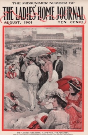ORIGINAL VINTAGE MAGAZINE COVER: Ladies Home Journal August 1901 - Summer beach sceneby: Alice Barber Stephens (Illust.)