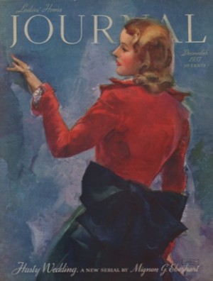 ORIGINAL VINTAGE MAGAZINE COVER: Ladies Home Journal - December 1937 - Woman in red blouseby: John LaGatta (Illust.)