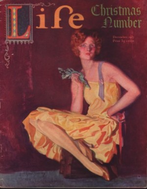 ORIGINAL VINTAGE MAGAZINE COVER: Life December 1927 = Lady  holding mistletoe/ Christmas Numberby: McLelland Barclay (Illust.)