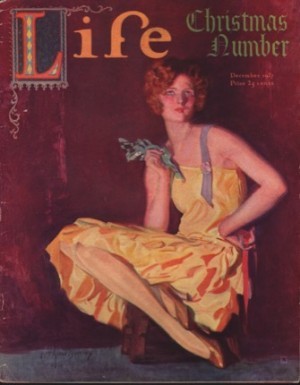 ORIGINAL VINTAGE MAGAZINE COVER: Life December 1927 = Lady  holding mistletoe/ Christmas Numberby: McLelland Barclay (Illust.)