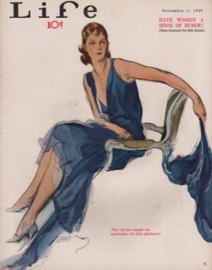ORIGINAL VINTAGE MAGAZINE COVER: Life November 1 1929 - Seated woman in blue dressby: John LaGatta (Illust.)