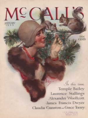 ORIGINAL VINTAGE MAGAZINE COVER: McCall's January 1929 Flapper girl feeding squirrelsby: Neysa McMein (Illust.)
