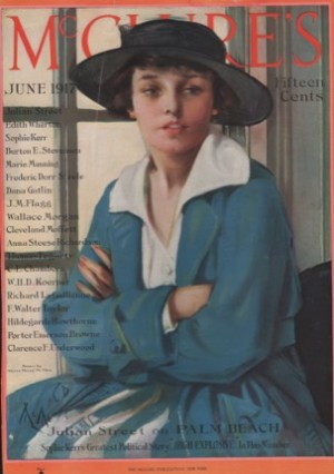 ORIGINAL VINTAGE MAGAZINE COVER: McClure's June 1917 - Woman in blue coatby: Neysa McMein (Illust.)
