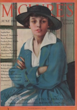 ORIGINAL VINTAGE MAGAZINE COVER: McClure's June 1917 - Woman in blue coatby: Neysa McMein (Illust)
