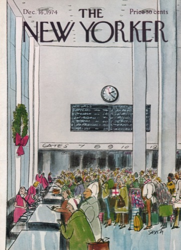 ORIGINAL VINTAGE MAGAZINE COVER: New Yorker Dec. 16 1974 - Airport crowdby: Charles Saxon (Illust.)