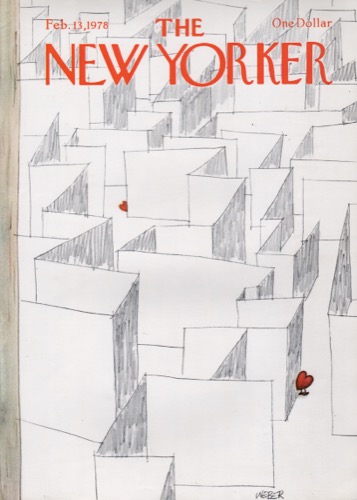ORIGINAL VINTAGE MAGAZINE COVER: New Yorker Feb. 13 1978 - Hide-n-seek heartsby: Robert Weber (Illust.)